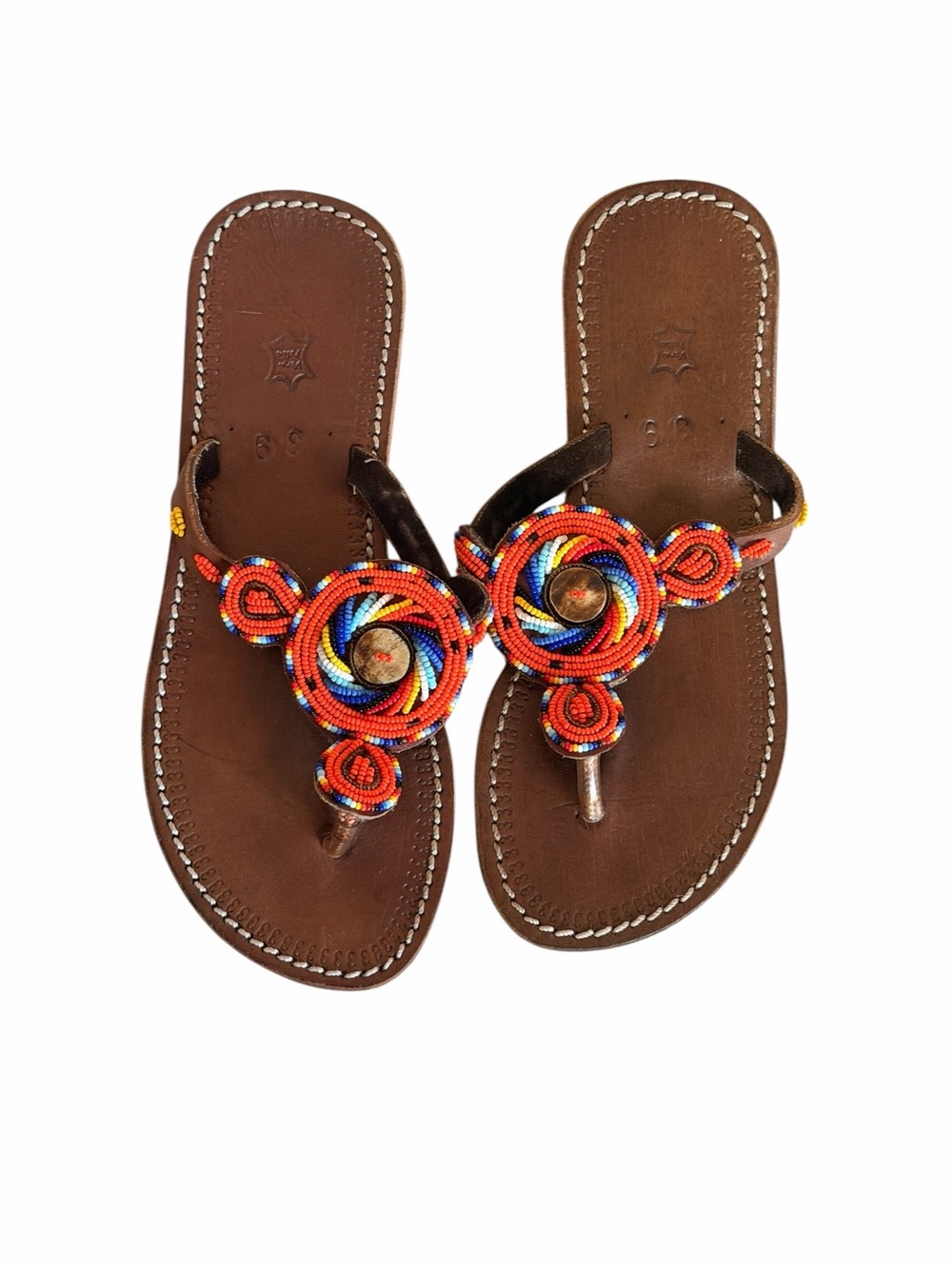 Women's Kenyan Handmade Beaded Thong Sandals - Multicolor Accent